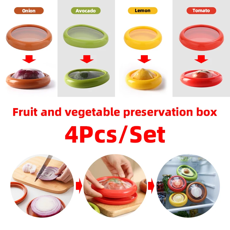 

Fruit Vegetable Airtight Fresh Storage Box Lemon Tomato Avocado Preservation Seal Cover Transparent Reusable Kitchen Tools