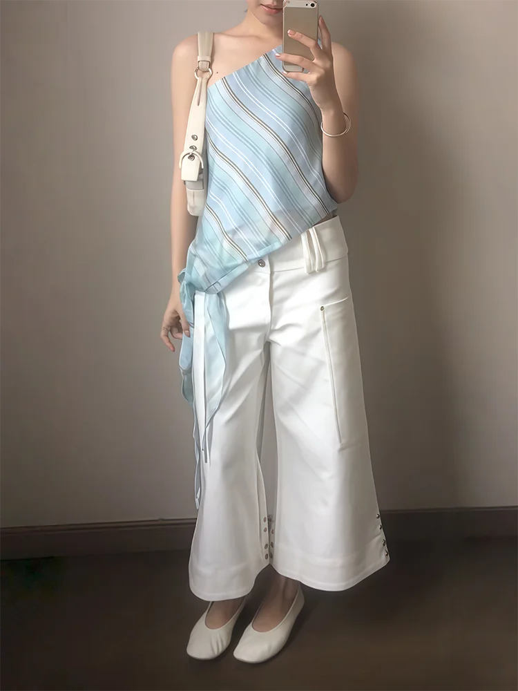 ReddaChic Women Low Waist Bermuda Shorts Summer Cleanfit Double-button Straight Baggy White Cargo Carpi Pants Lounge Bottoms