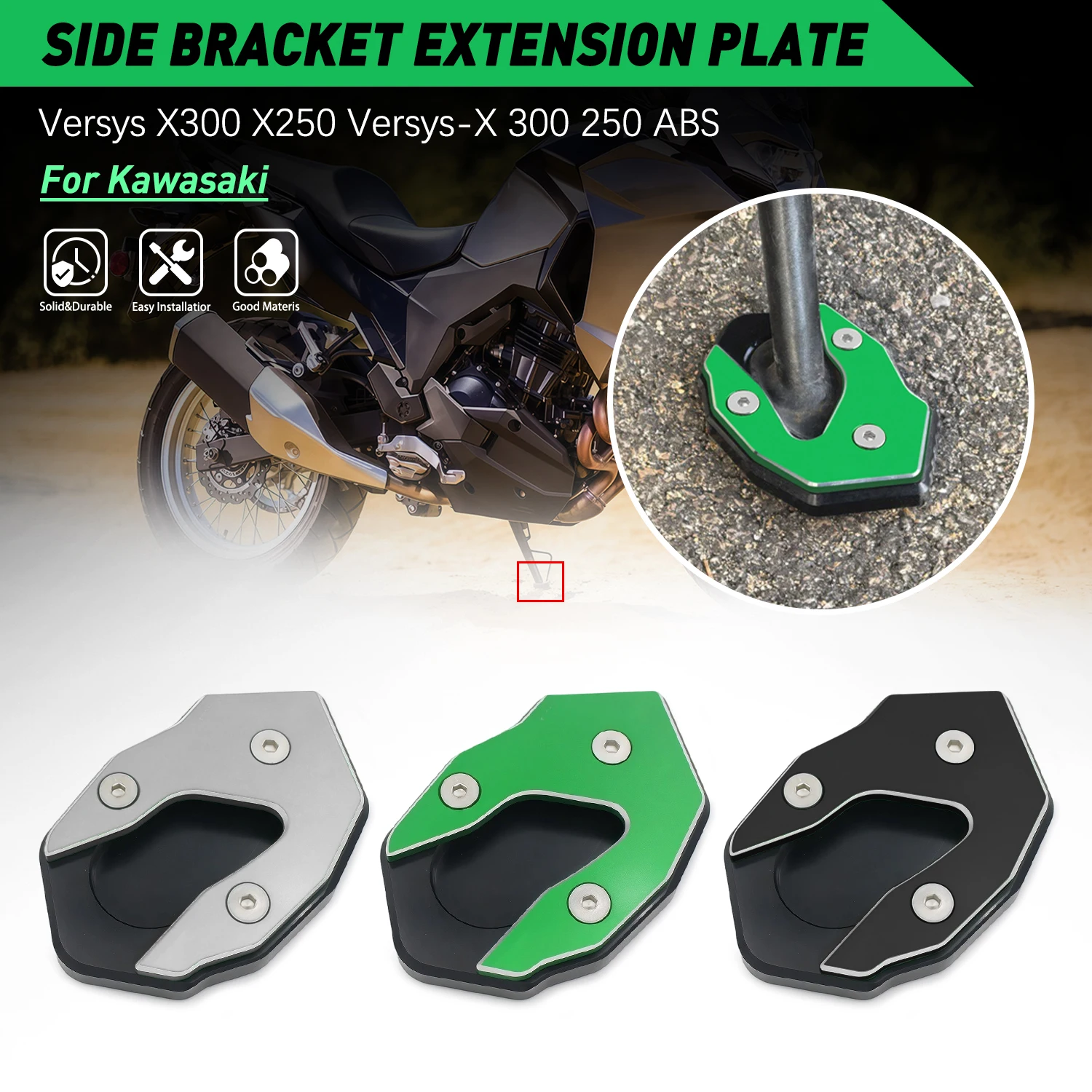 

Kickstand Foot Enlarger Side Stand Extension For Kawasaki Versys-X 300 250 ABS Versys X250 X300 2017-2024 Motorcycle Accessories