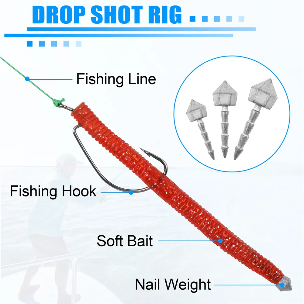 30 Stück Nagelgewichte zum Angeln für Down-Shot-Rig, Wacky-Rig, Soft-Worm-Köder, Texas-Rig für Barsch- und Forellenangeln – Detail 2