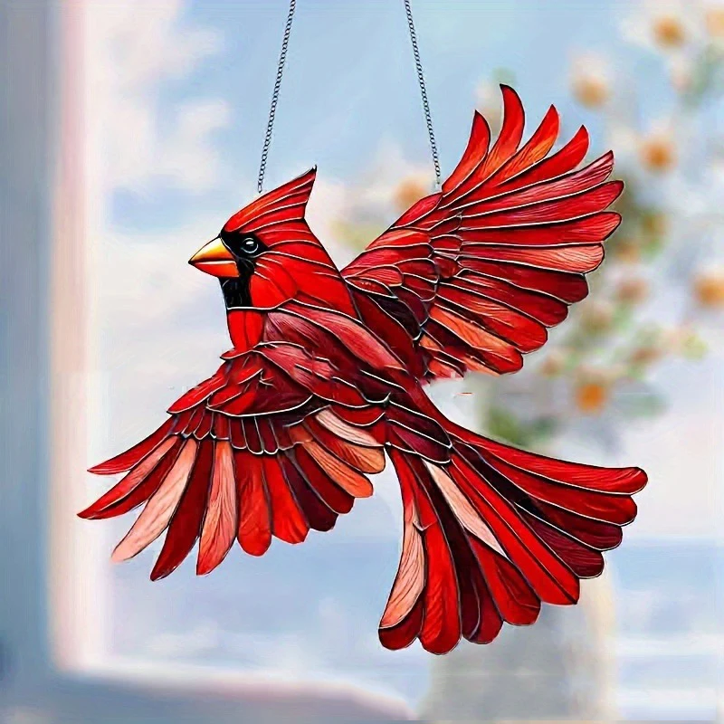 Colorful Cardinal Ornament Charming Vibrant Artistic Glass Decoration Elegant Window Ornament For Home Window