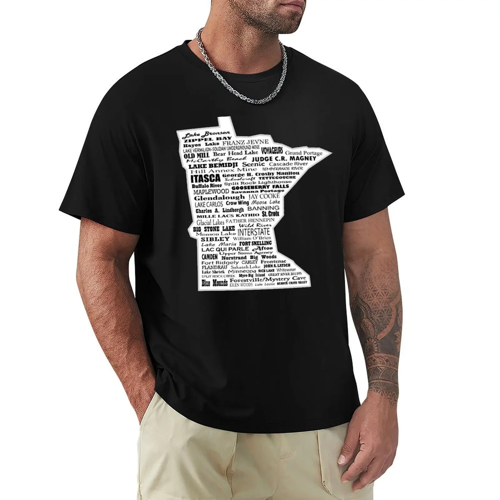 MN Parks with White Fill T-Shirt Basic Plain Short Sleeve Crew Neck Tee