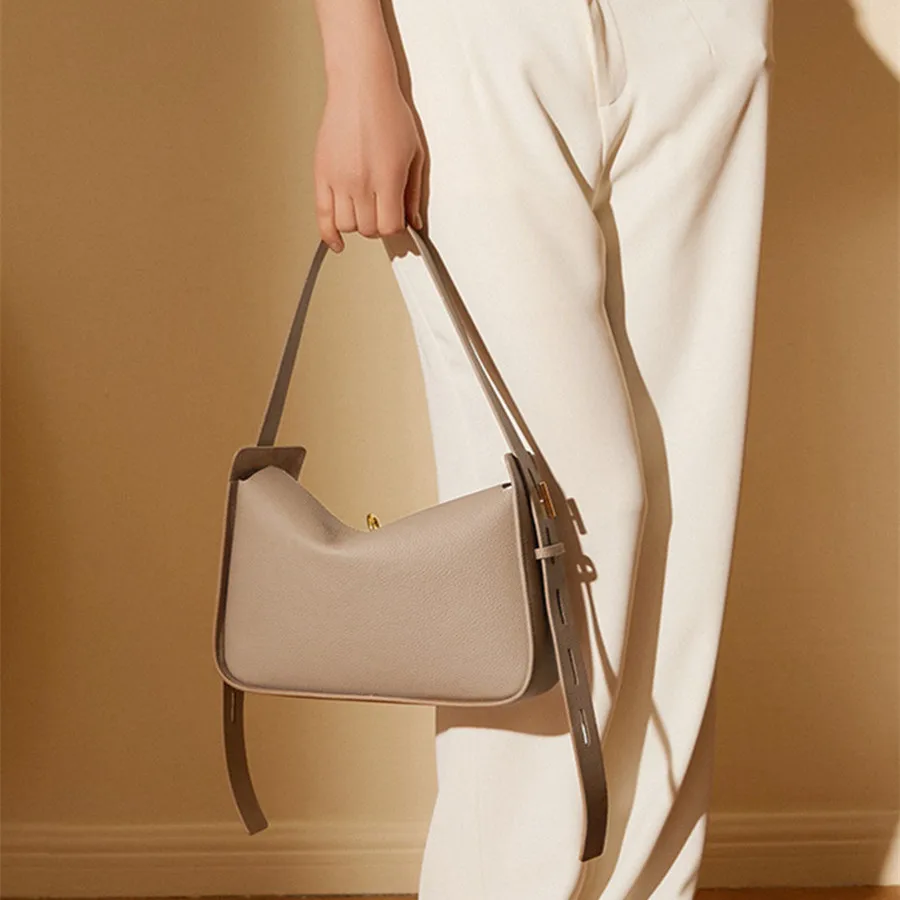 

2025 Luxury Fashion Designer Handbag Genuine Cow Leather Ladies Party New Tote Adjustable Long Handle Underarm Bag