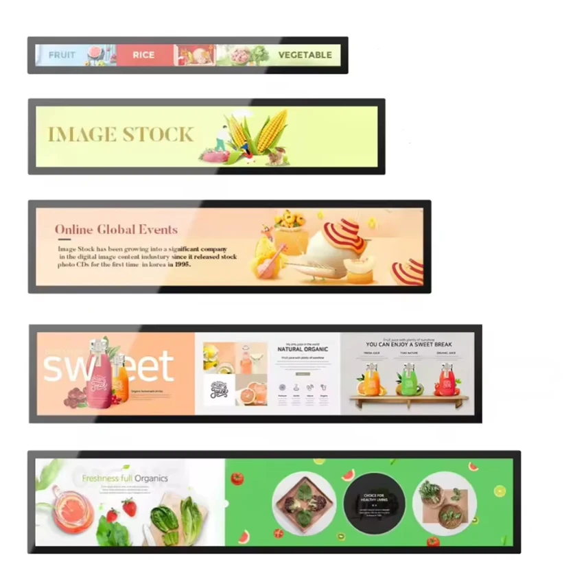 43 Inch Ultra Wide Stretched Monitor Long Strip LCD 2K Resolution LED Backlit Indoor Advertising Display with Cloud-Based CMS