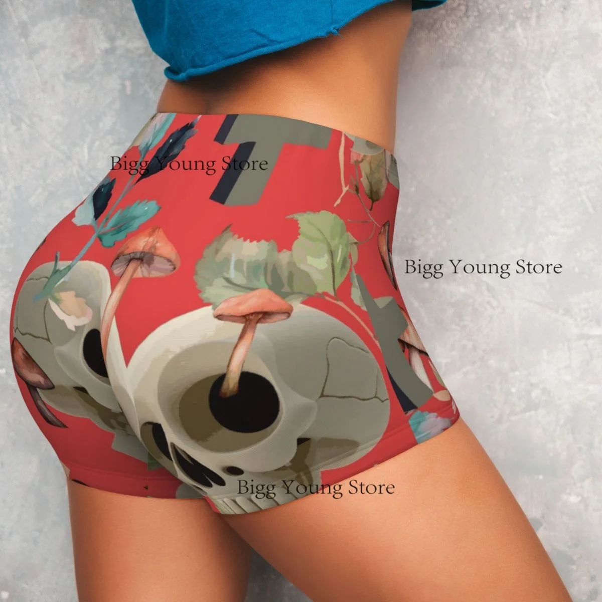 Damskie szorty do jogi z motywem szkieletów, czaszek i kwiatów, szybkoschnące spodenki do ćwiczeń, fitness, na siłownię, do biegania, modelujące pośladki, odzież sportowa.
