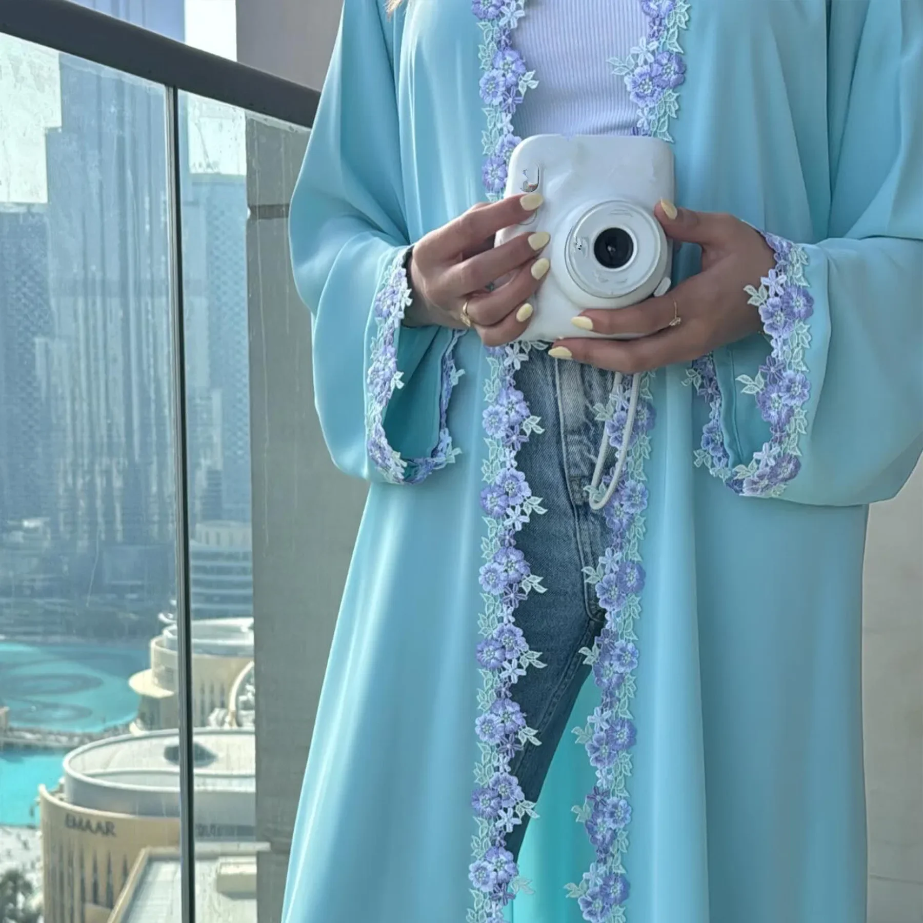 Ramadán Eid Dubai Abaya abierta mujeres musulmanas Vestido bordado Kimono Cardigan Mujer Musulmane Vestido Jalabiya Kebaya caftán Abayas