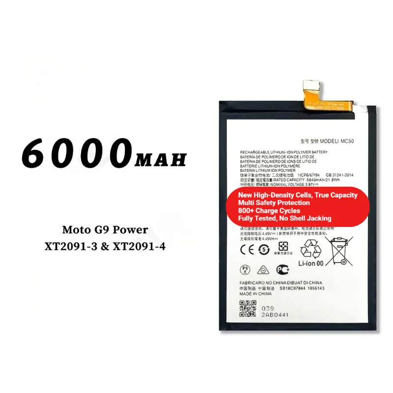 MC50 for Motorola G9 Power/G60/G40 Fusion/XT2091-3/XT2091-4 Phone Battery High Capacity Battery Replacement Bateria Grade A Cell