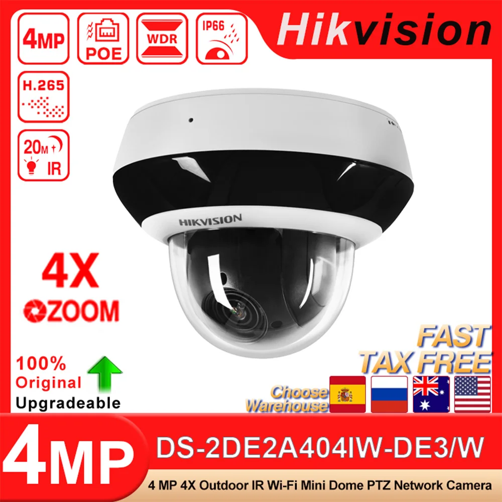 Hikvision Original DS-2DE2A404IW-DE3/W 4 MP 4X Optical Zoom Outdoor IR Wi-Fi Mini Dome PTZ Network Camera 2.8 to 12 mm IP66&IK10