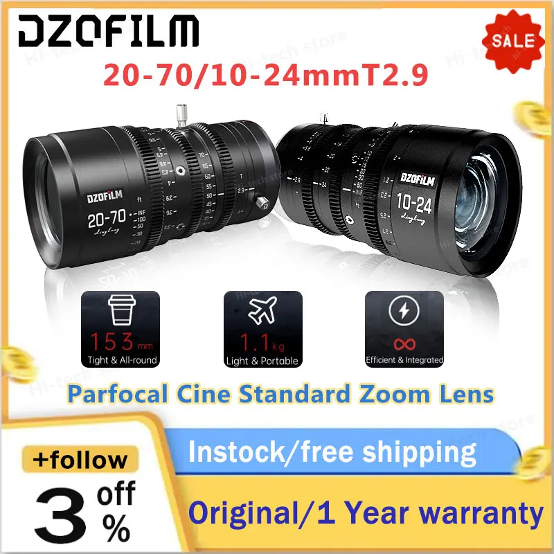 DZOFilm DZO 20-70mm 10-24mm T2.9 MFT Parfocal Cine Standard Zoom Lens for Micro Four Thirds Maintains Focus Throughout Rang