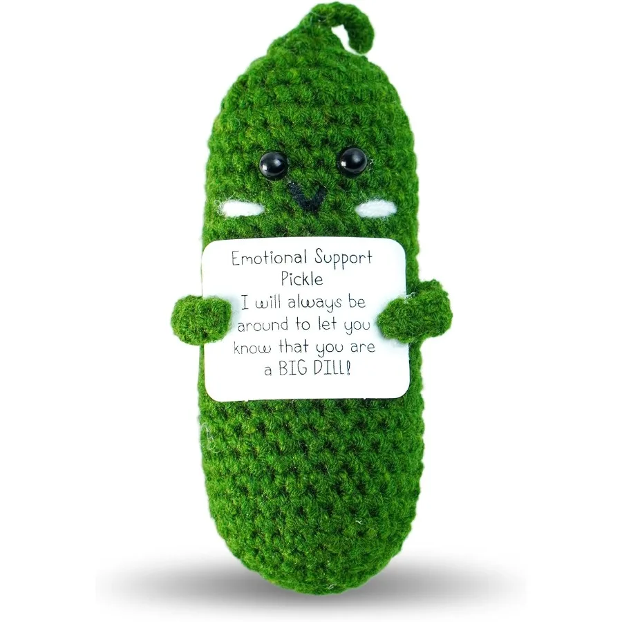 Funny Emotional Support Pickle3 inch Mini Positive Crochet Animals Stress Pickle with  Card for Cheer Up Birthday Gifts for Wom
