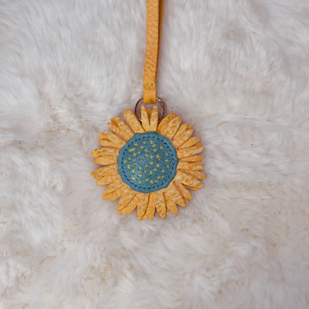 Sunflower Theme High Quality Bag Pendants Accessories Cow Leather Pumpkin Car Decor Handbag Ornament Key Chain Perfect Bag Charm