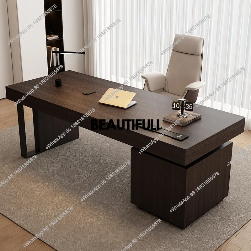 

H Wooden Luxury Executive Office Desk Manager Brown Large Modern Computer Desks Standing Black Bureau Tafel Office Furniture