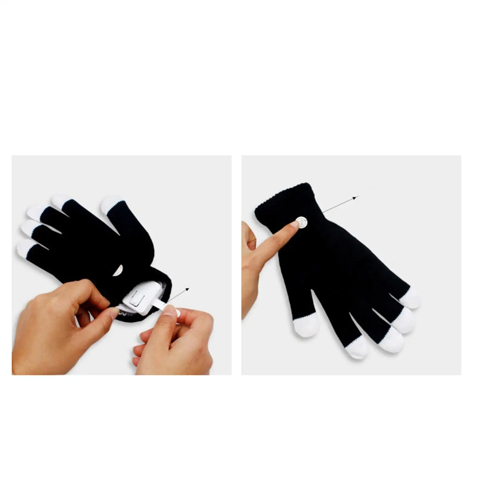 Modische Party-LED-Rave-Blitzhandschuhe mit 7 Modi, leuchtende Fingerspitzen, Beleuchtung, Schwarz, Neu, für Feiertage – Detail 6
