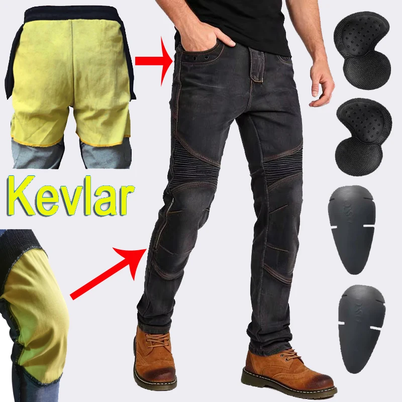 Men hip Kevlar Motorcycle Jeans Four Season Windproof Abrasion Resistant Protective Pants Off Road Motorbike Riding Trousers 03