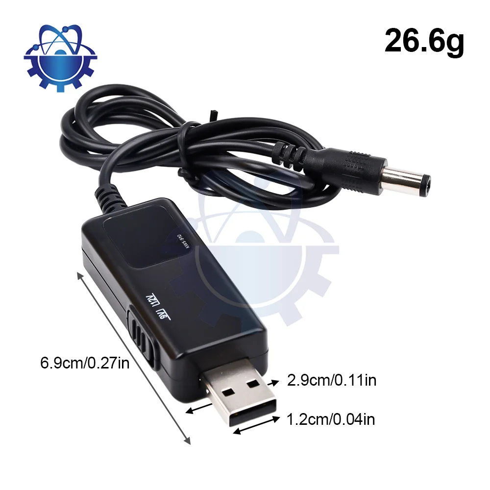 Cable de conversión USB a DC de 5V a 9V y 12V, Cable de aumento de voltaje de 5,5x2,1mm, conexión DC macho de 0,8 M, convertidor USB Boost