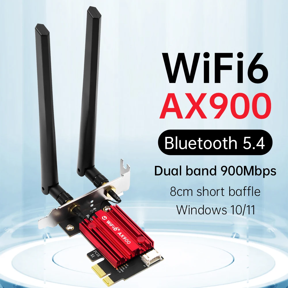 

Wi-Fi 6 AX900 BT5.4 PCIE Wi-Fi адаптер двухдиапазонный 2,4G/5 ГГц с короткой блоковой версией (8 см) съемная антенна для настольных ПК Win10/11
