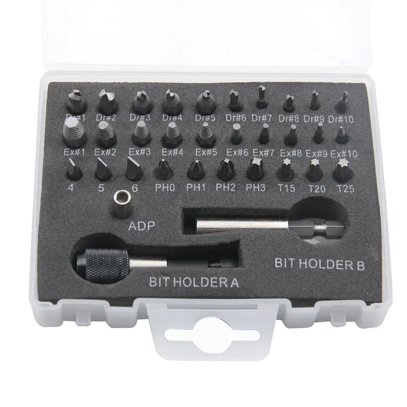 

AEE6-Broken Screw Extractor Set Silver & Black Steel 33 Screw Removal Tool Sets Are Used To Easily Remove Broken Screw