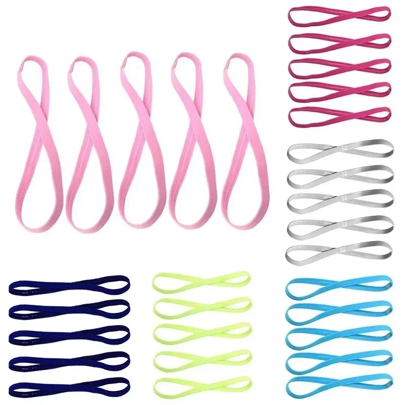 1/5/20Pcs Simple Elastic Headbands Unisex Sports Hairband Non-Slip Silicone Strip Sweat Guide Yoga Running Fitness Accessories image 3
