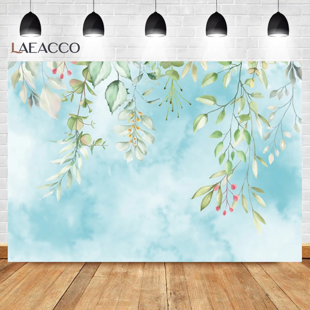 Laeacco Greenery Photography Backdrop Spring Green Eucalyptus Leaves Branches Wedding Birthday Customized Portrait Background