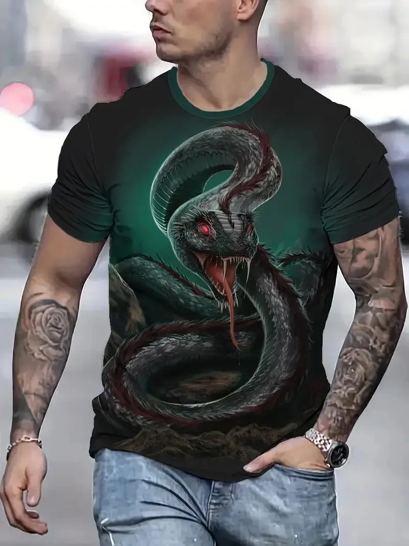 Fashion 3D Snake Printed T Shirt for Men Funny Animal Pattern Oversized T-Shirt Summer Hip Hop Trend Clothing Casual O-Neck Tops