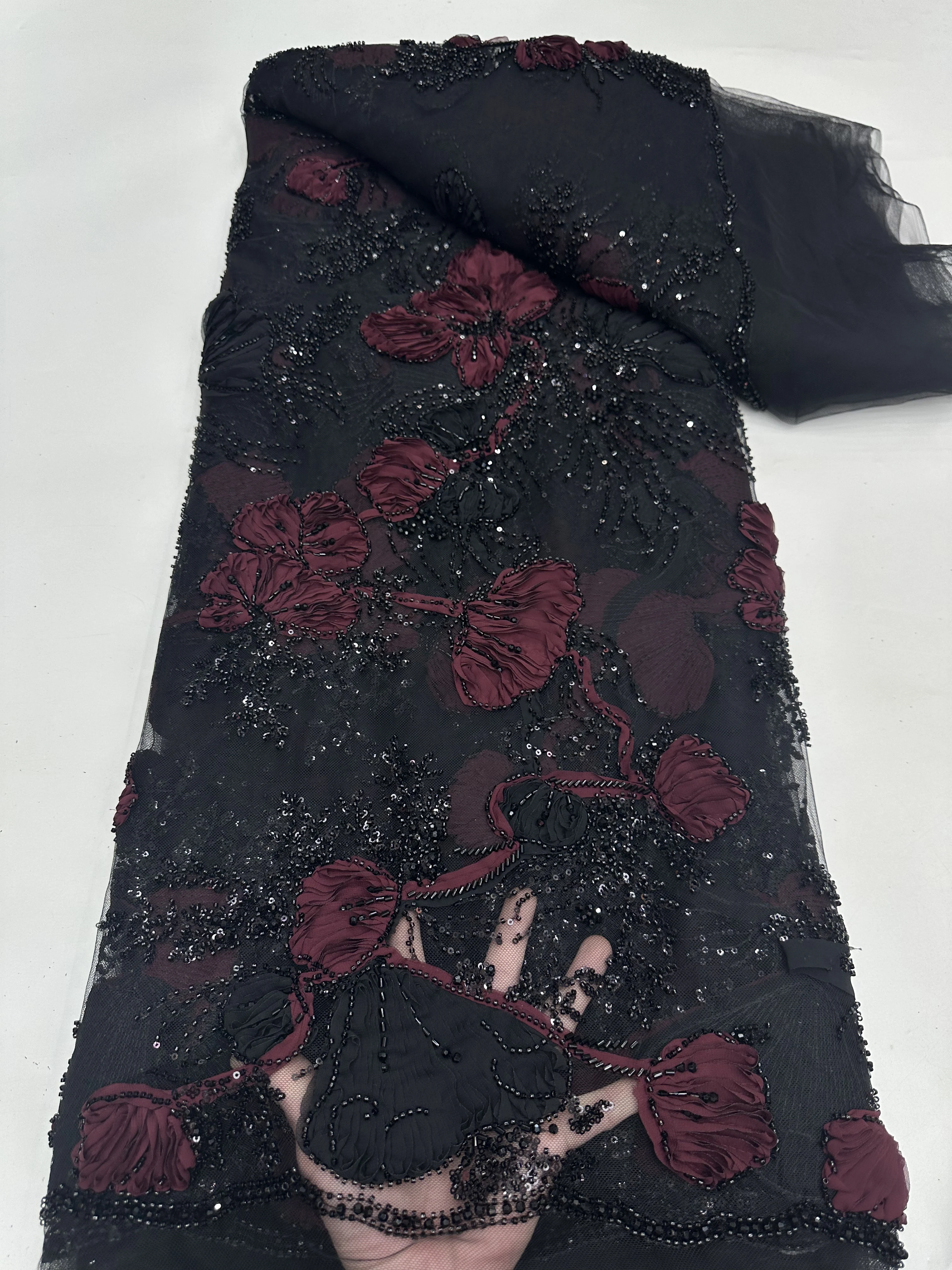 ビーズレース生地高級ナイジェリアレース生地 2025 高品質レースチュールレース生地スパンコールレース生地ウェディングドレス縫う