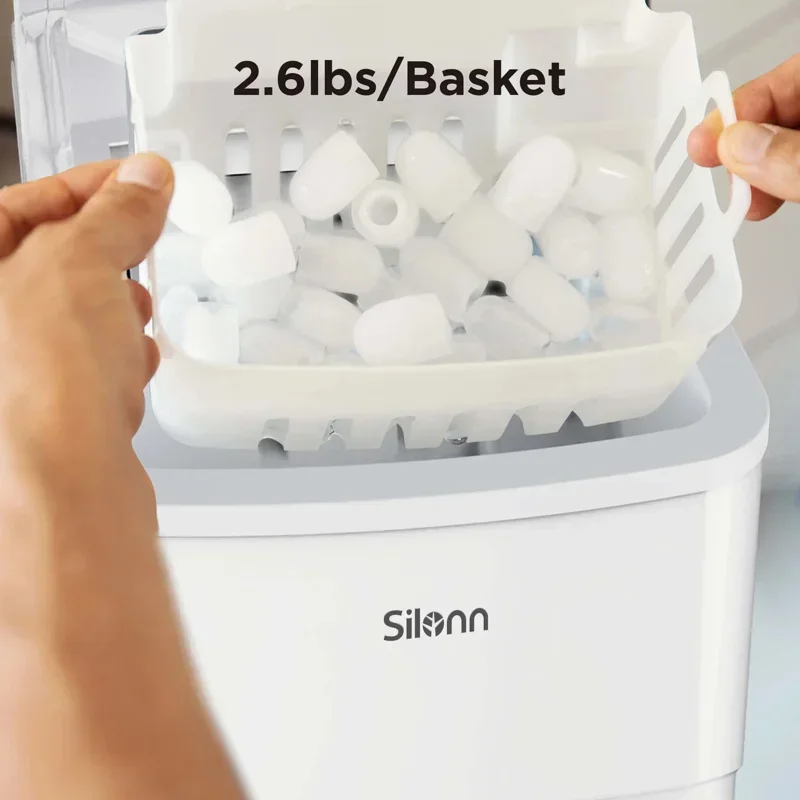 QWSilonn Ice Makers Countertop 9 Bullet Ice Cubes Ready in 6 Minutes 26lbs in 24Hrs Portable Ice Maker Machine Self-Cleaning Whi