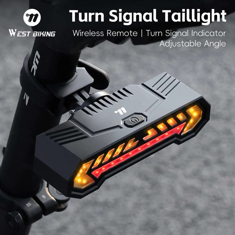 WEST BIKING Bicycle Turn Signal Taillight Wireless Remote Red/Yellow High-Visibility Bike Rear Light ABS 6 Modes Bike Taillight