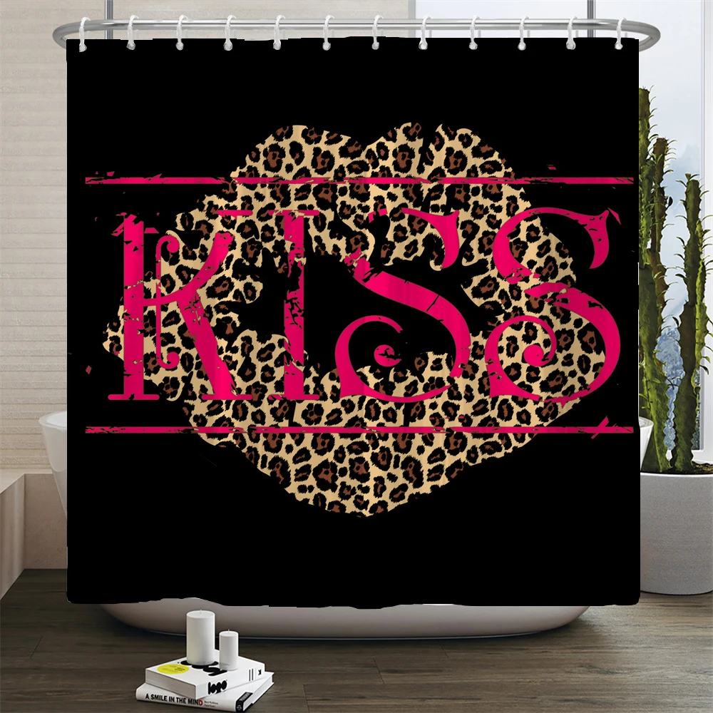 Sexy Red leopard Print Creative Shower Curtains Cosmetics Heart Pattern Fashion Waterproof Bath Curtain Girls Room Decor Gifts