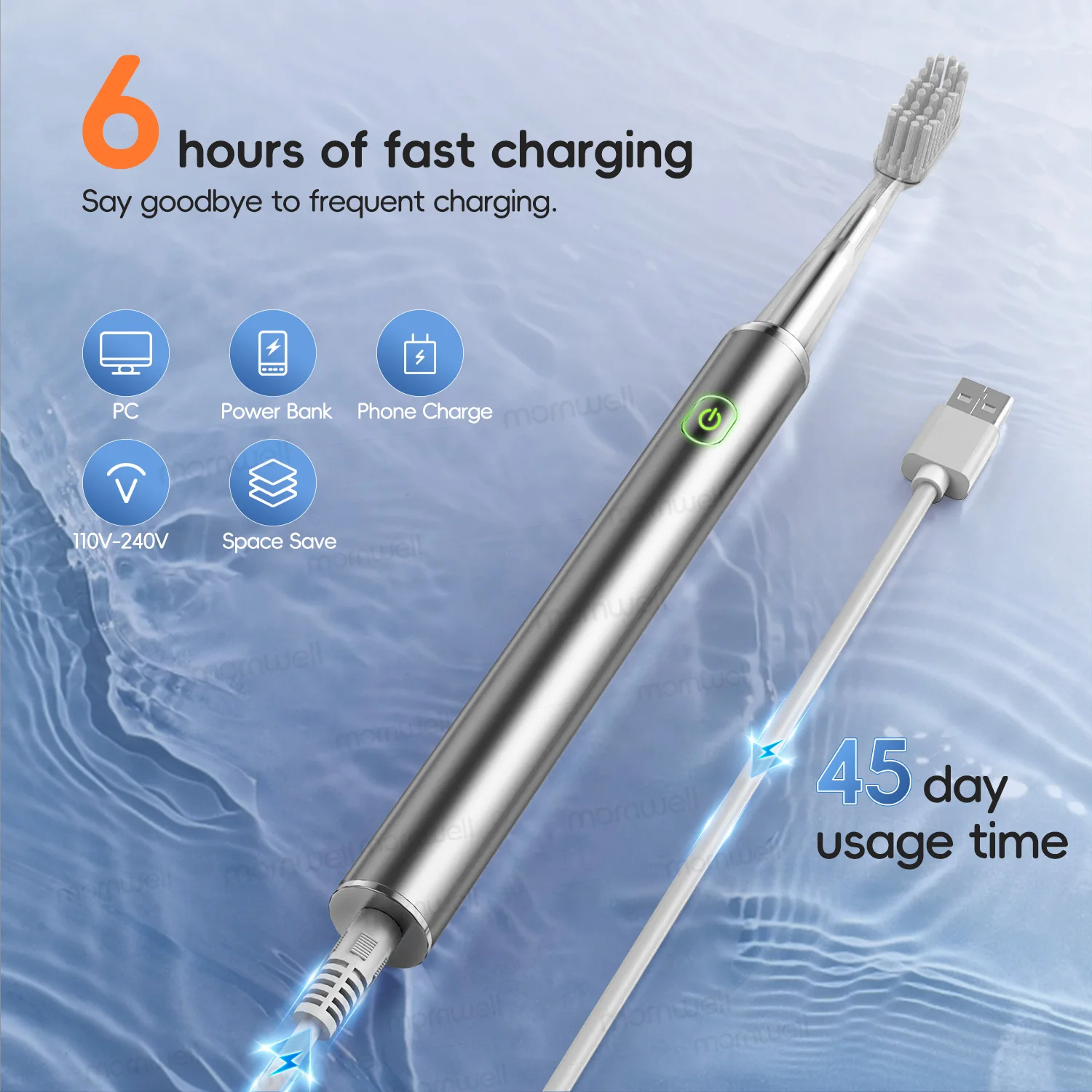 فرشاة أسنان كهربائية فرشاة رقيقة عقلية للجسم خصيصًا للنساء شعيرات DuPont الناعمة من Pure Wisdom Beauty، 4 رؤوس فرشاة مقاومة للماء