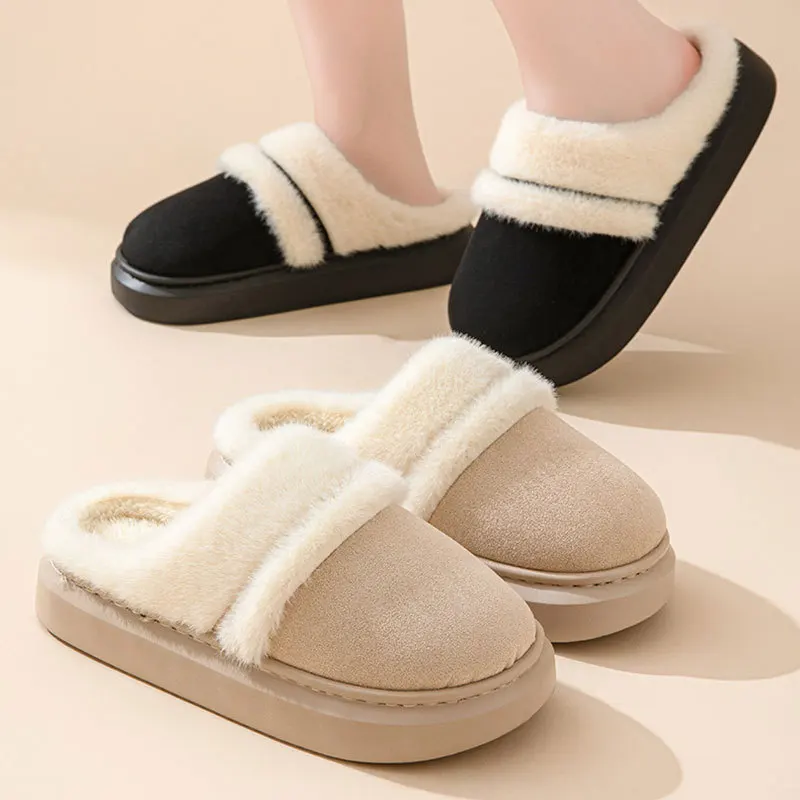 Women's Winter Flat Bottom Solid Color Slippers Indoor Outdoor Comfortable Non-slip Ladies Padded Cotton Slippers Multi-purpose