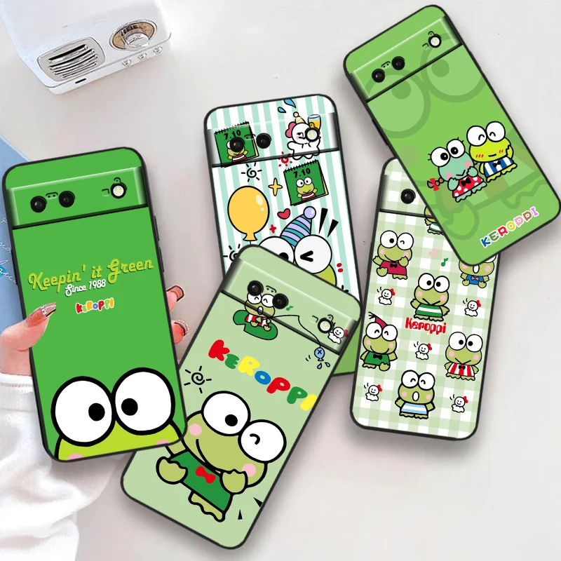 

Big Eyed Frog Cute Cartoon For Google Pixel 9 8 7A 7 6A 6 5A 5 4 4A XL 5G Black Silicon Shockproof Shell Back Phone Case