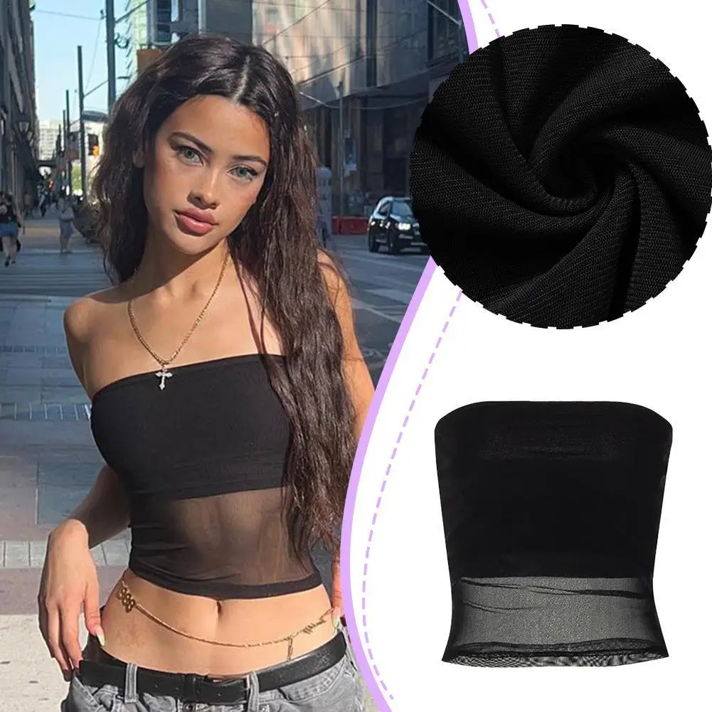 

Sexy Mesh Stitching Tube - Ice Silk Fabric Backless Design - Women's Fashion Wear