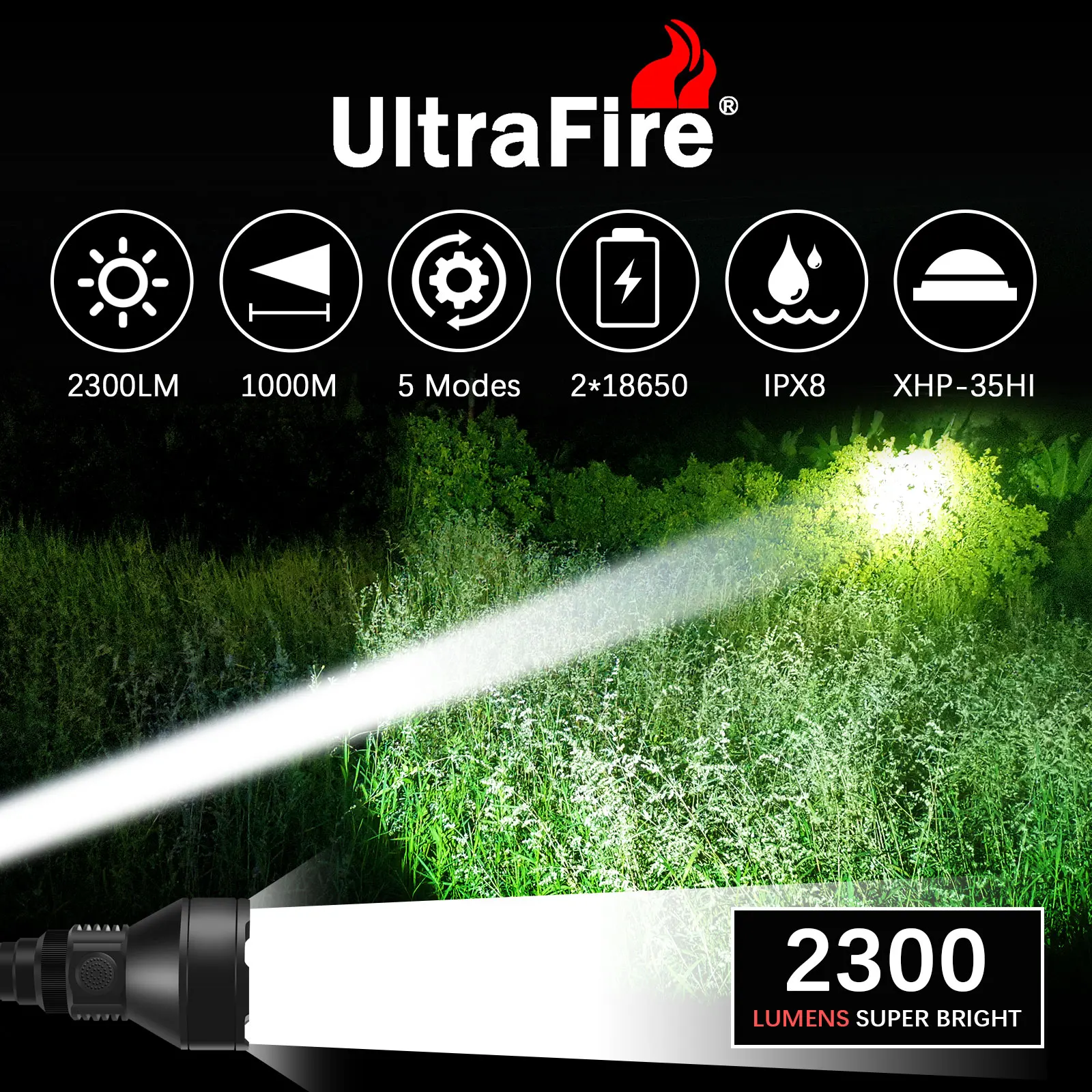 UltraFire V7 Tactical Flashlight 2300LM 1KM Powerful LED Outdoor Torch with Remote Switch Dual Switch Powerful Lamp for Hunting