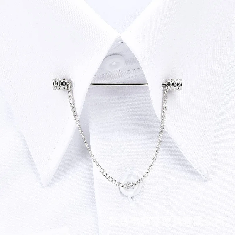 New Men's Brooch for Shirt Stand Up Collar Clip Fixing Clasp Tassel French Tie Pins Elegant Accessory Business Jewelry Gifts view 5