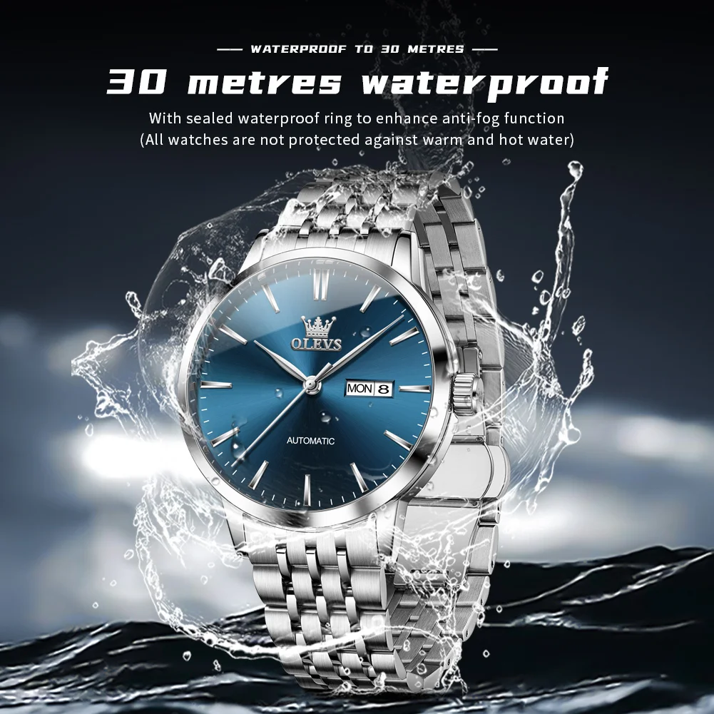 OLEVS 7048 Mens Watch Business Original Automatic Watch Waterproof Luminous Stainless Steel  Dual Calendar Display Watch For Man