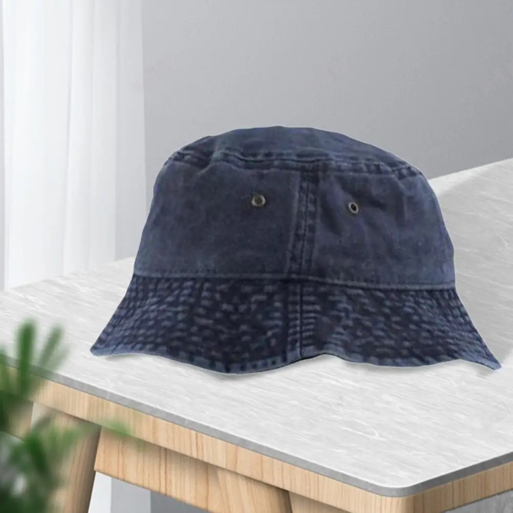 Fisherman Hat Washed Denim Fishing Cap Solid Color Foldable  Stylish Fashion Men Women Bucket Cap Sun Hat