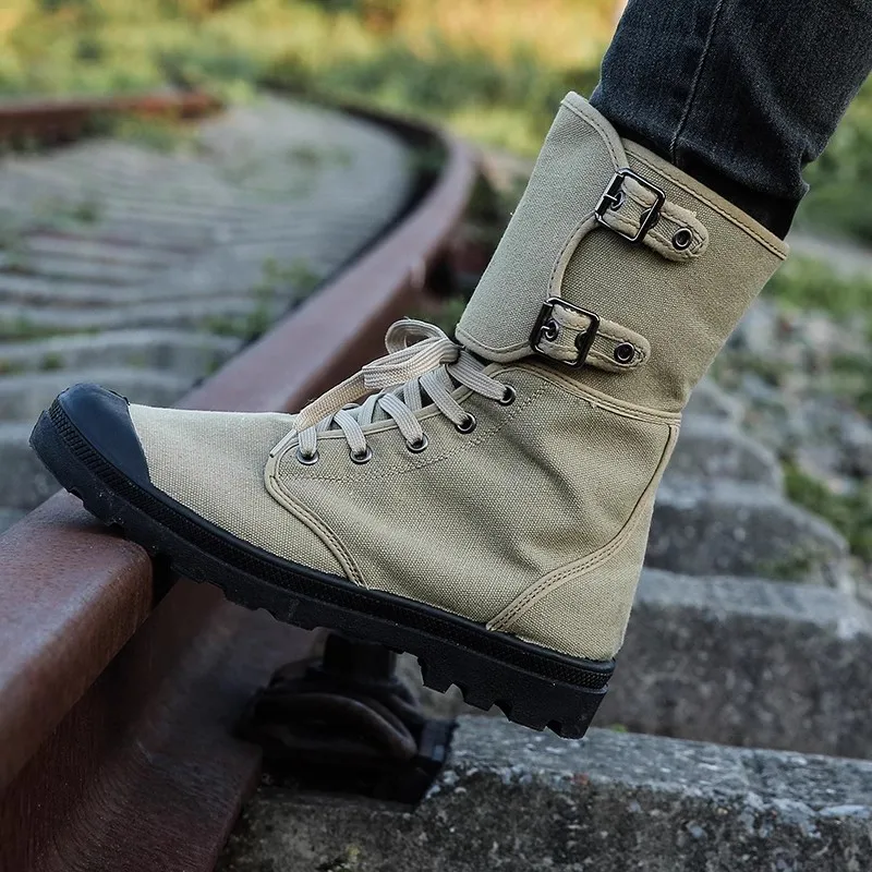 High Top Canvas Martin Boots Military Desert Tactical Boots Men Outdoor Casual Sports Hiking Shoes Motorcycle Cycling Work Boots