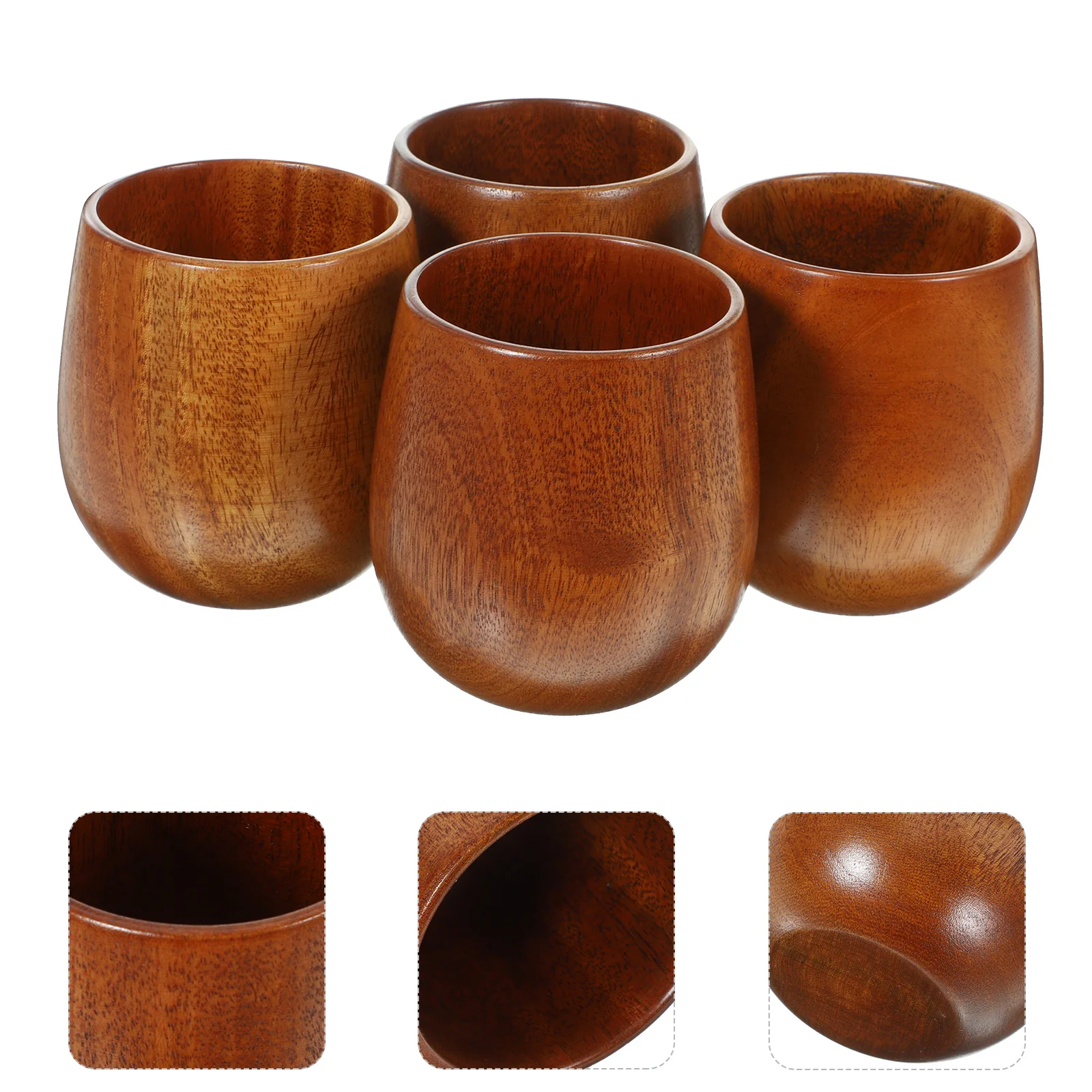 

4 Pcs 120ml Anti Scald Tea Cup Retro Wood Drinking Mug Large Belly Design Suitable for Hot Beverages Coffee Milk Creative