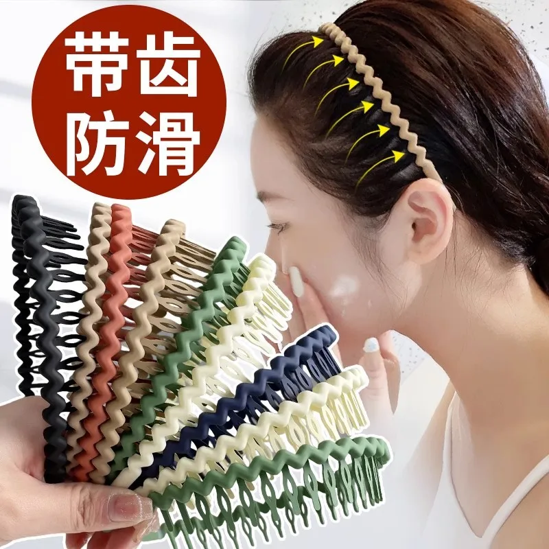

1Pc Solid Color Wave Hairbands for Women Trendy Toothed Non-slip Hair Combs Hair Accessories Girl Face Wash Sports Headbands 집게핀