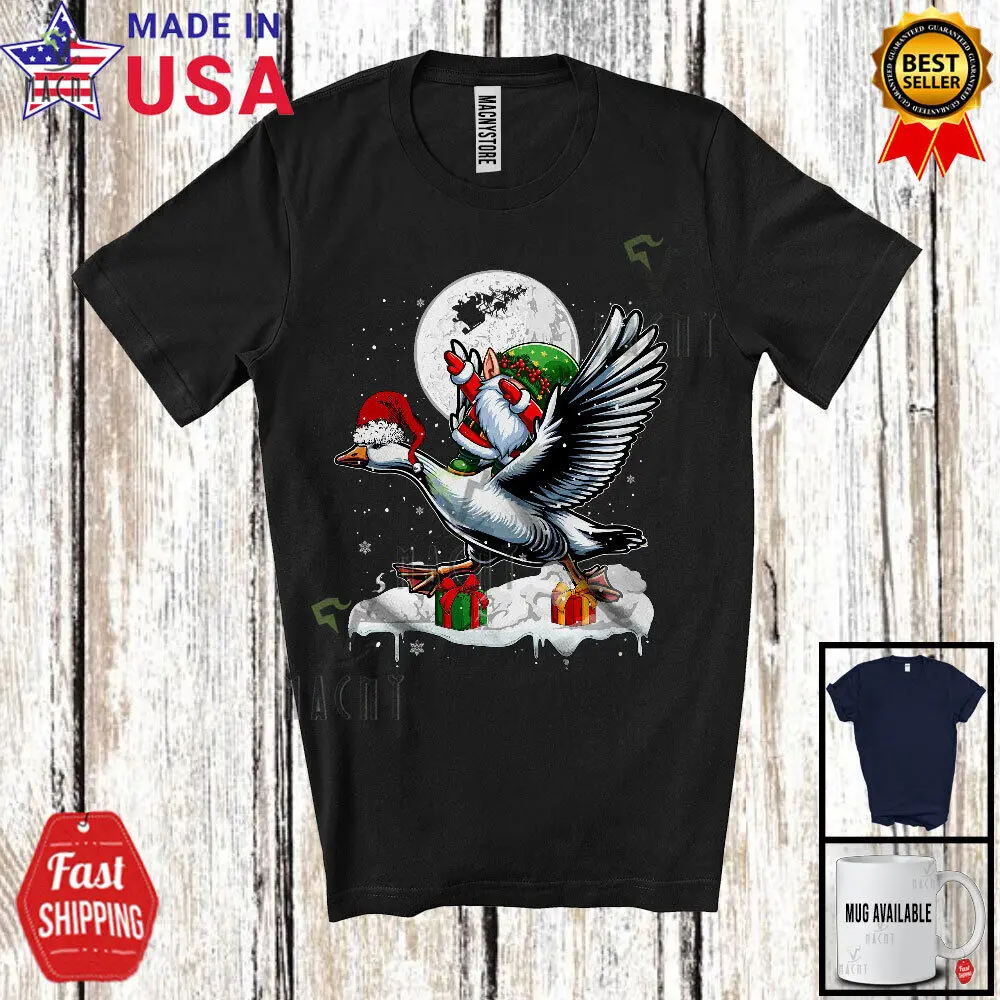 

Dabbing Gnome Riding Goose; Humorous Christmas Snow Farm; X-mas Farmer T-Shirt