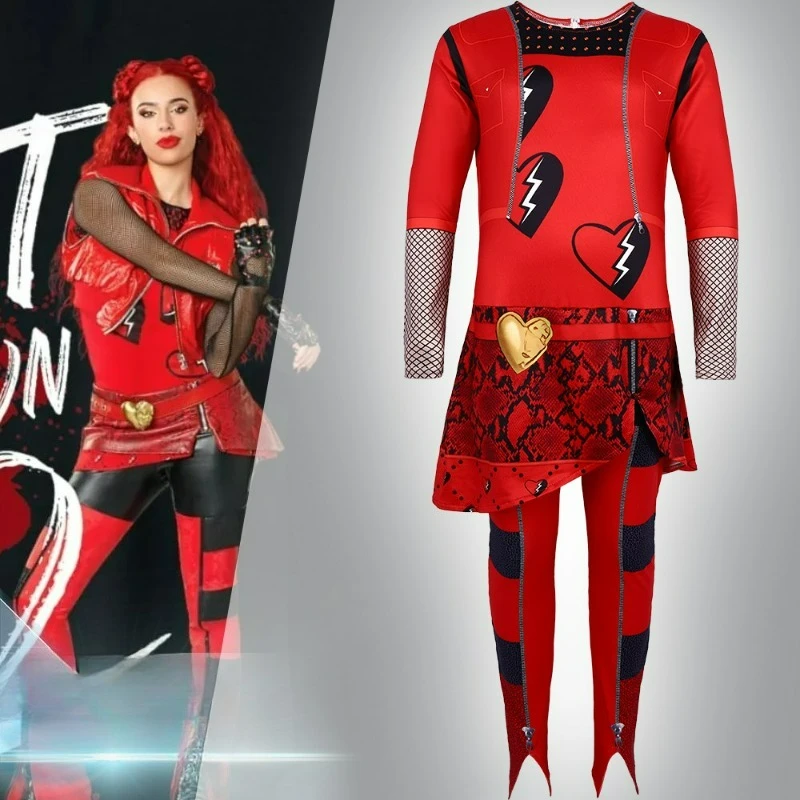 

New Descendants Movie Costume Red Role Playing Costume Anime Red COS Costume Halloween Christmas Party Queen Dress Set