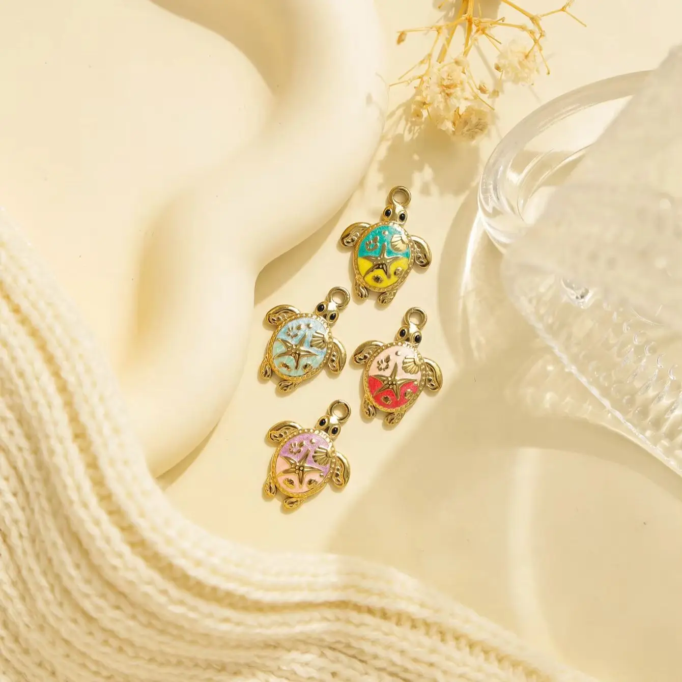 3-Piece Set: Stainless Steel & Colorful Enamel Sea Turtle Pendant – Ideal for DIY Vacation-Style Jewelry Accessories
