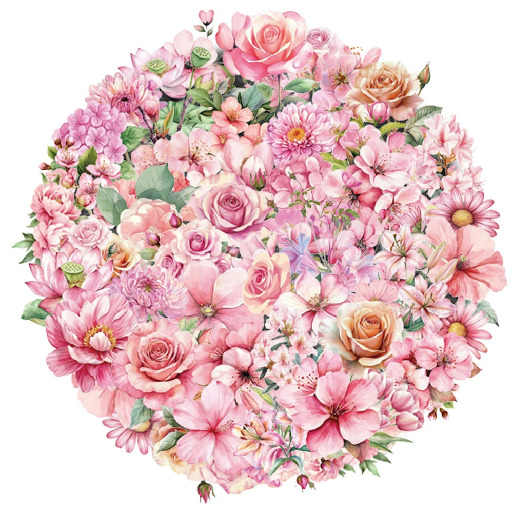 

10/30/50pcs Cartoon Romantic Pink Flowers Stickers Transparent PET Decals Decoration Luggage Notebook Phone Kawaii Sticker Gift