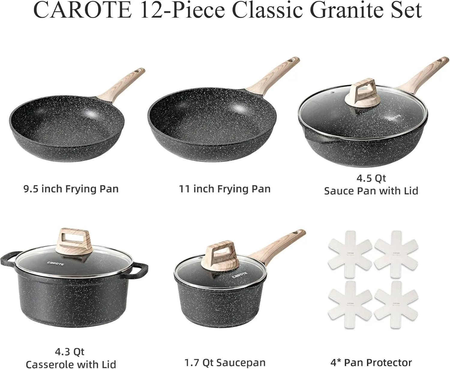 Cookware Sets 12Pcs Induction Cookware Granite Cooking Set with Frying Pans, Saucepans, Saute Pan, Extra Large Casserole