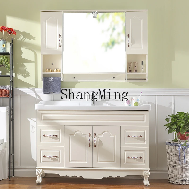 

SM high-end bathroom cabinet new combination floor-to-ceiling solid wood bathroom face wash table