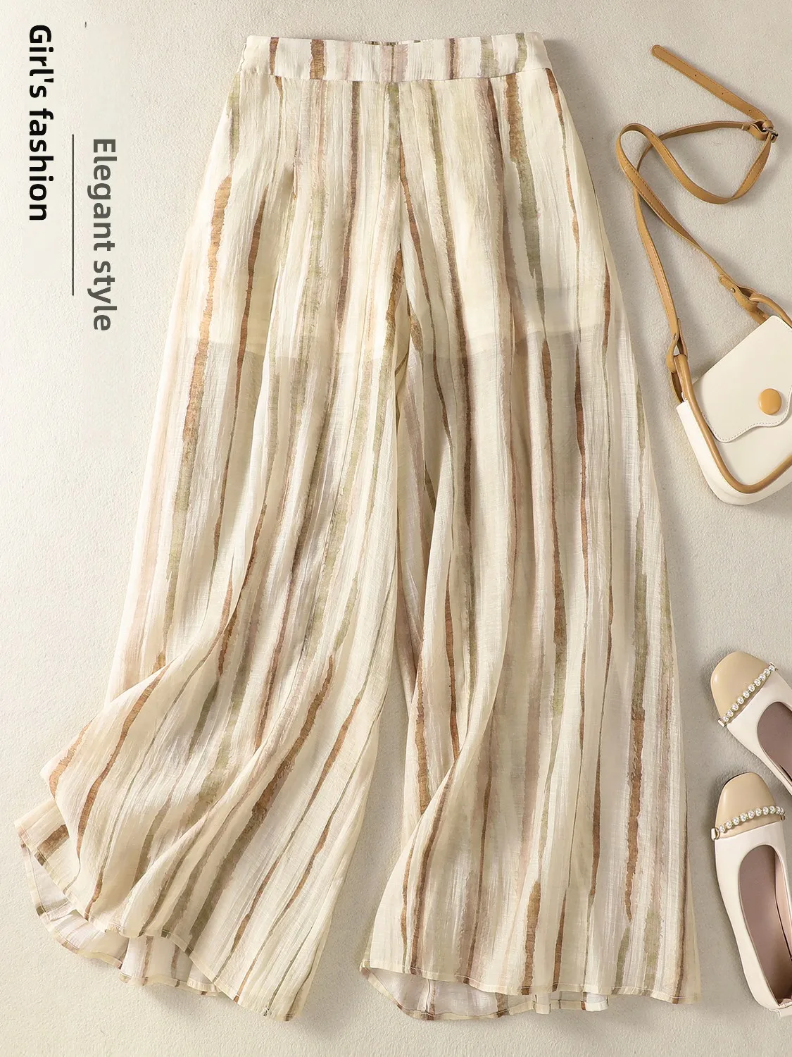 

Женские повседневные брюки с высокой талией, больших размеров, в художественном стиле, свободные, широкие, в полоску, длинные, для повседневной носки, летние