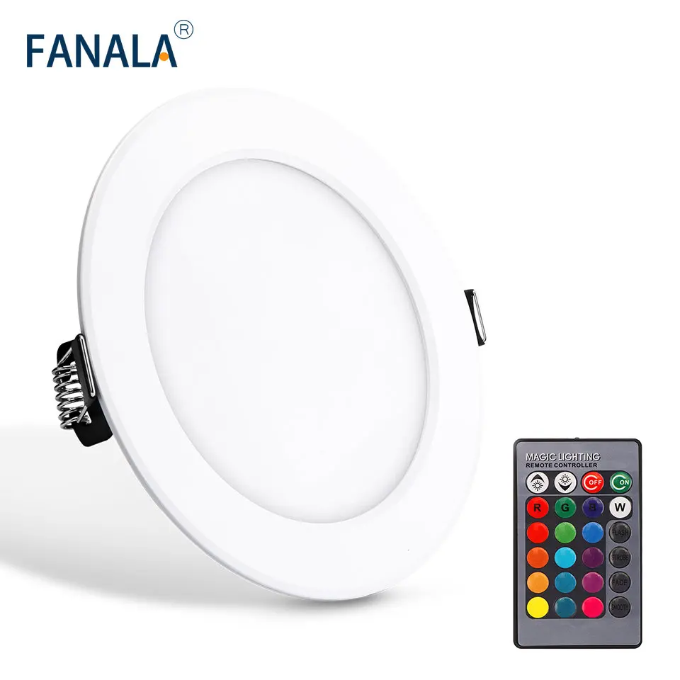 

RGB Spotlight Panel Light Concealed Lamp Round RGB LED Remote Control 3W 5W 10W AC 85-265V Dimming Recessed Downlight