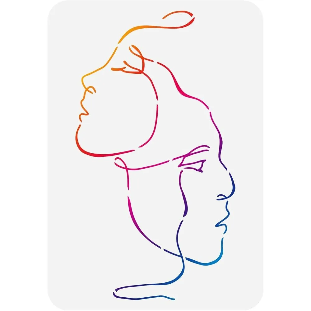 Abstract Faces Stencil 8.3x11.7 inch Two Women Face Stencil Template Plastic Faces Line Pattern Painting Stencil