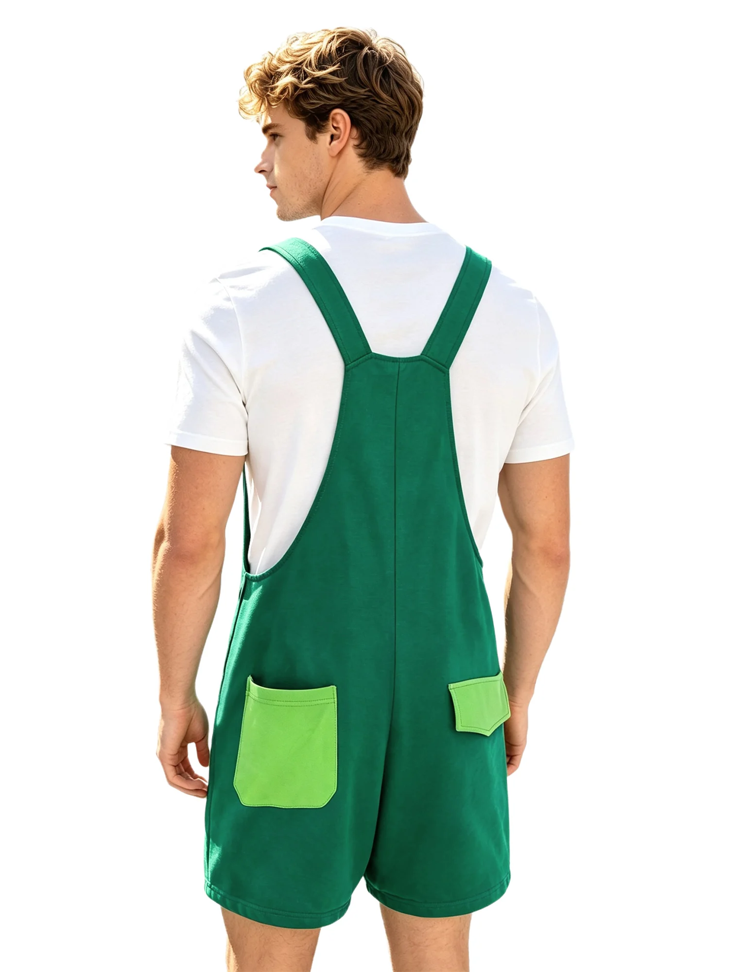 Herren-Pyjama mit Dinosaurier-Aufdruck, Trägerhose, Overall, verstellbare Träger, Gesäßtaschen, weiche Baumwolle, atmungsaktiv, zum Schlafen