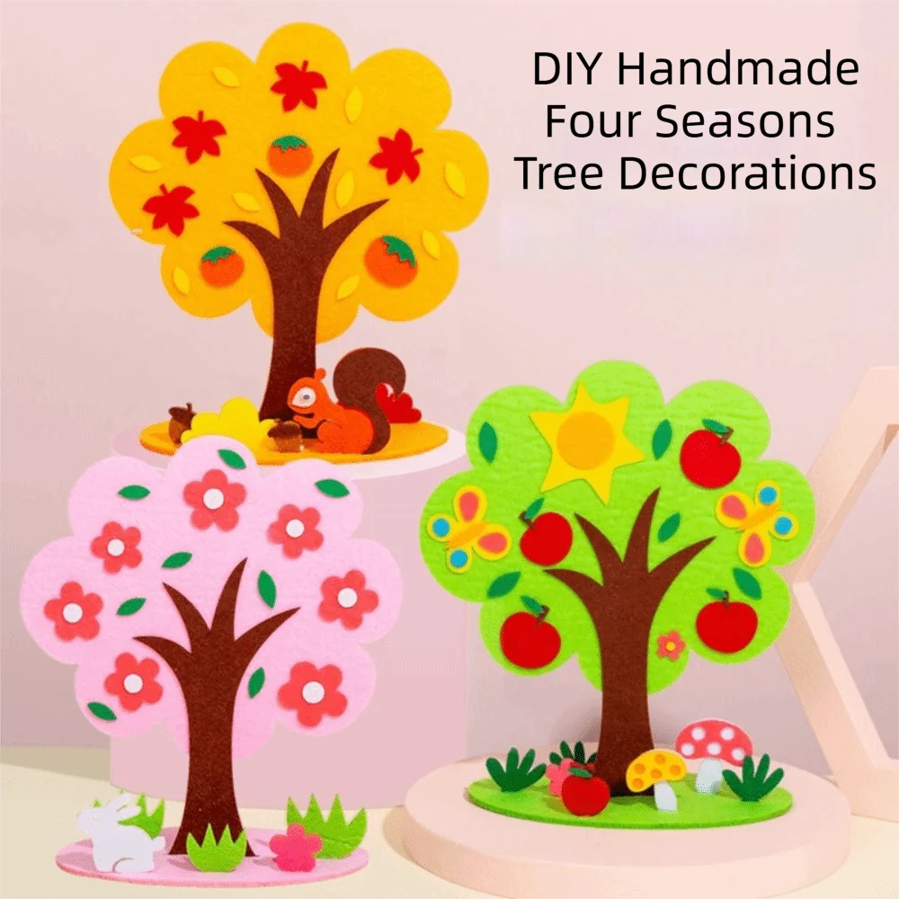 Non-Woven Fabric DIY Craft Kit Vibrant Colors 3D Design Felt Tree Kit Handmade Assembly Paste Game Style Kids Puzzle Toy